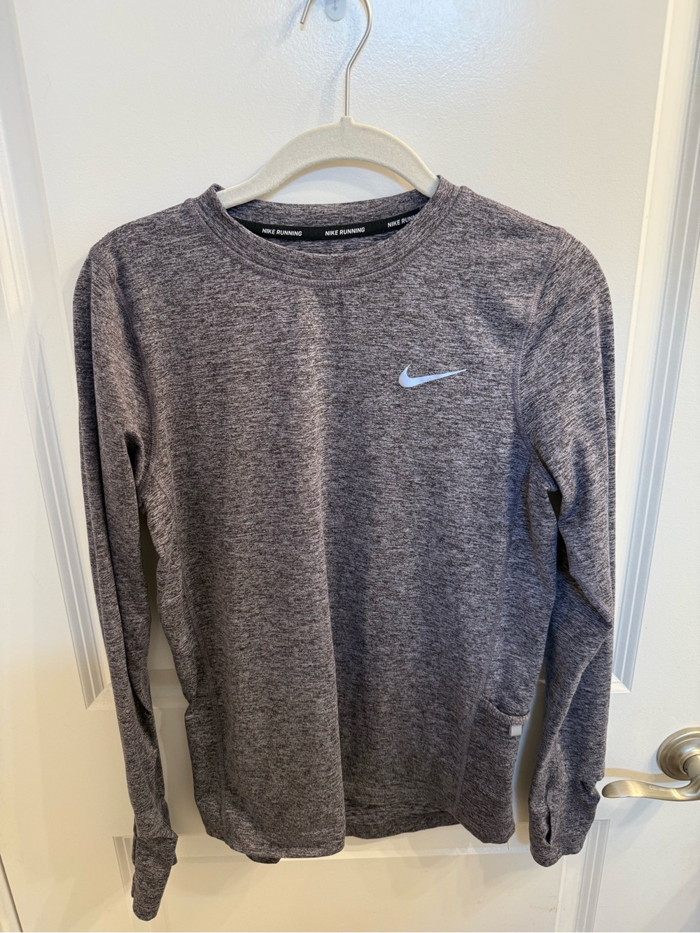Nike Heathered Purple Long Sleeve Crew with silver Swoosh
